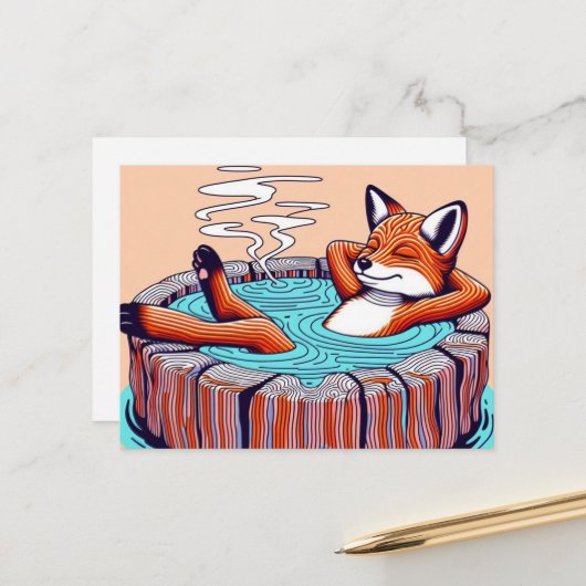 Chill Red Fox in a Hot Tub Postkarte (Vorderseite/Rückseite Beispiel)