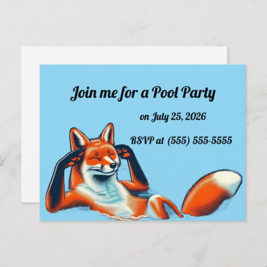 Chill Red Fox in a Pool Party RSVP Postkarte (Vorne/Hinten)