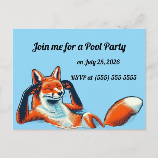 Chill Red Fox in a Pool Party RSVP Postkarte (Vorderseite)