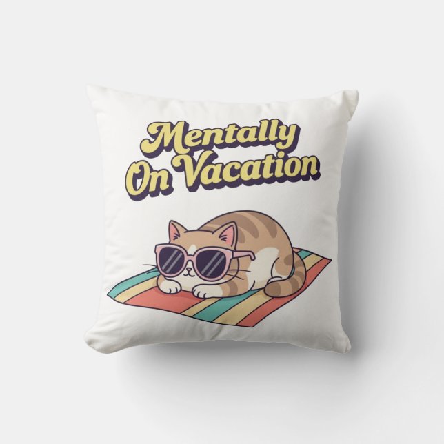 Chill Retro Cat Vacation Mood Square Pillow Kissen (Vorderseite)