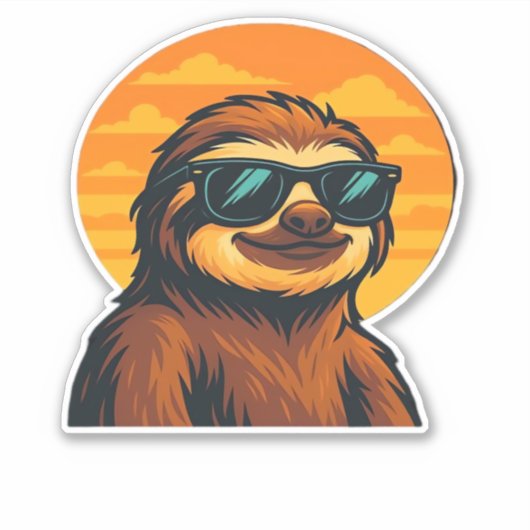 Chill Sloth mit Sonnenbrille - Retro Sunset Vibes Aufkleber (Vorderseite)