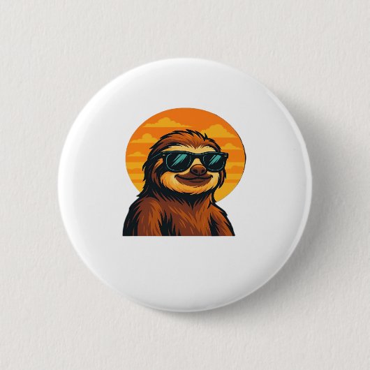 Chill Sloth mit Sonnenbrille - Retro Sunset Vibes  Button (Vorderseite)