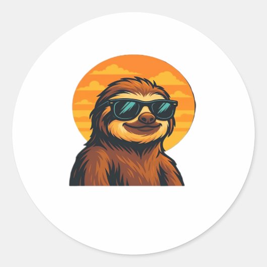 Chill Sloth mit Sonnenbrille - Retro Sunset Vibes Runder Aufkleber (Vorderseite)