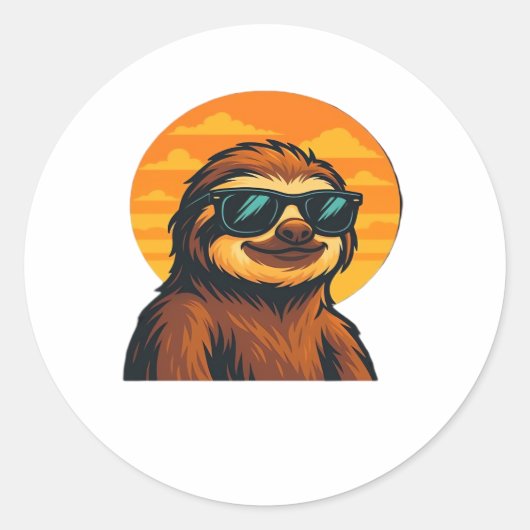 Chill Sloth mit Sonnenbrille - Retro Sunset Vibes  Runder Aufkleber (Vorderseite)