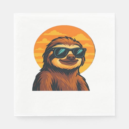 Chill Sloth mit Sonnenbrille - Retro Sunset Vibes Serviette (Vorderseite)