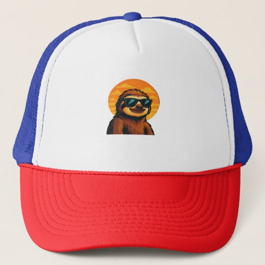 Chill Sloth mit Sonnenbrille - Retro Sunset Vibes  Truckerkappe (Vorderseite)