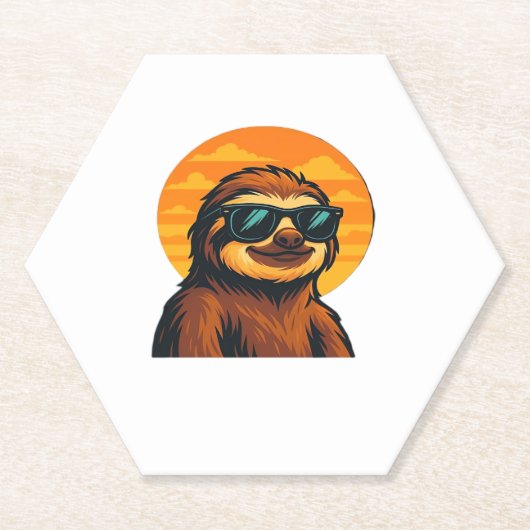 Chill Sloth mit Sonnenbrille - Retro Sunset Vibes  Untersetzer (Vorderseite)