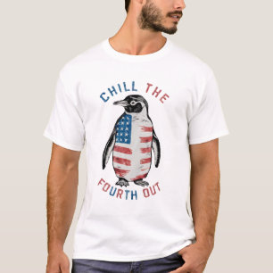 Chill The Fourth Out lustige Pinguin USA Flag T-Shirt