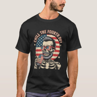 Chill the Vurth Out Patriotic Skeleton USA Flag M T-Shirt