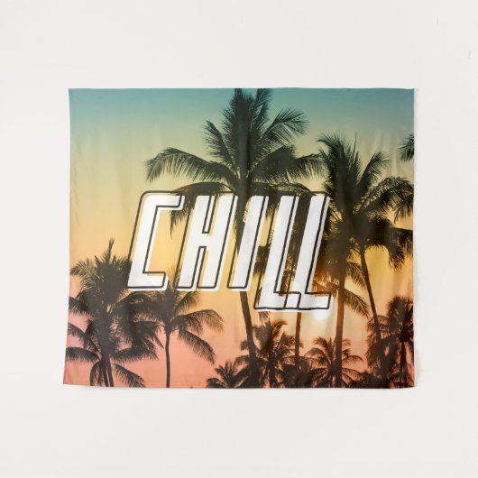 Chill Tropical Sunset Beach Palm Tree Wandteppich (Vorderseite (Horizontal))