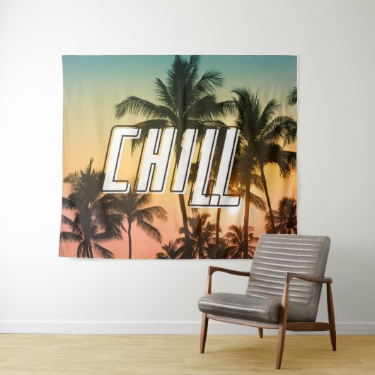 Chill Tropical Sunset Beach Palm Tree Wandteppich (Beispiel (Horizontal))