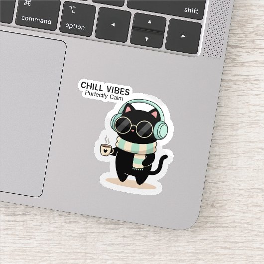 Chill Vibes Cat Sticker – Cute Black Cat with Head (Detail)