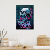 Chill Vibes only Raspberry Skull Kopfhörer Poster (Küche)