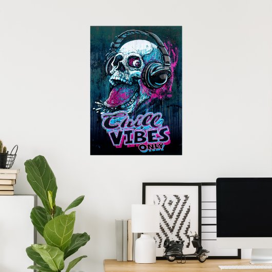 Chill Vibes only Raspberry Skull Kopfhörer Poster (Heimbüro)