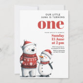 Chill with Red Bear & Snowmen | Winter Wonderland Einladung (Vorderseite)