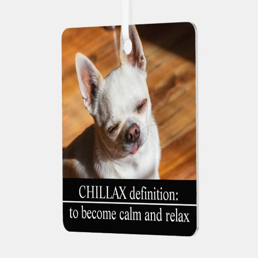 Chillax Chihuahua schläfrig entspanntes Zunge-out- Ornament Aus Metall (Vorderseite links)