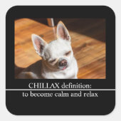 Chillax Chihuahua schläfrig entspanntes Zunge-out- Quadratischer Aufkleber (Vorderseite)