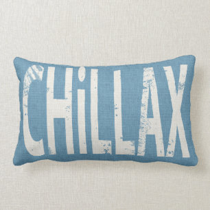 Chillax Skateboard Wort Art Kissen Denim Blau