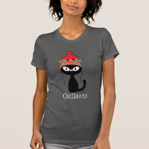 Chillaxin-Schwarze Katze mit Sockelhut T-Shirt