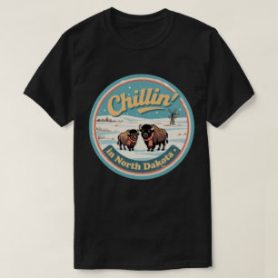 Chillen in North Dakota_ Retro Bison & Prairie  T-Shirt