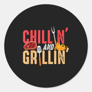 Chillen und Grillen Barbecue-Party  Runder Aufkleber
