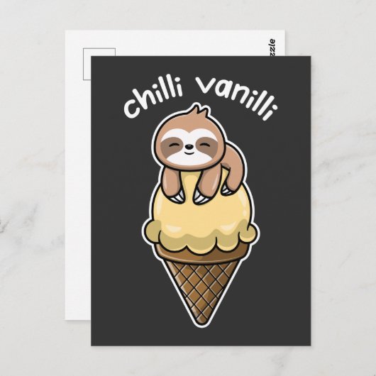 Chilli Vanilli / Chillendes Faultier mit Eis Postkarte (Vorne/Hinten)