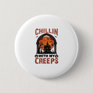 Chillin Creeps Halloween Gruselhaus Orange Mond Button