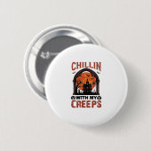 Chillin Creeps Halloween Gruselhaus Orange Mond Button (Vorne & Hinten)