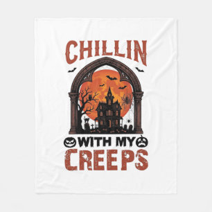 Chillin Creeps Halloween Gruselhaus Orange Mond Fleecedecke