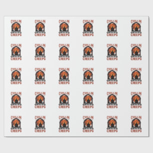 Chillin Creeps Halloween Gruselhaus Orange Mond Geschenkpapier