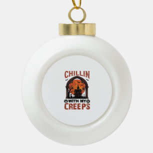 Chillin Creeps Halloween Gruselhaus Orange Mond Keramik Kugel-Ornament