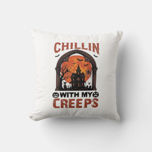 Chillin Creeps Halloween Gruselhaus Orange Mond Kissen