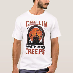 Chillin Creeps Halloween Gruselhaus Orange Mond T-Shirt