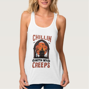 Chillin Creeps Halloween Gruselhaus Orange Mond Tank Top