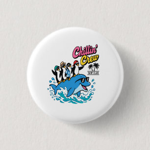 Chillin Crew Surf Club Pinguin Delfin T-Shirt Button