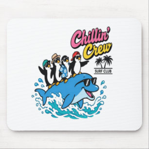 Chillin Crew Surf Club Pinguin Delfin T-Shirt Mousepad
