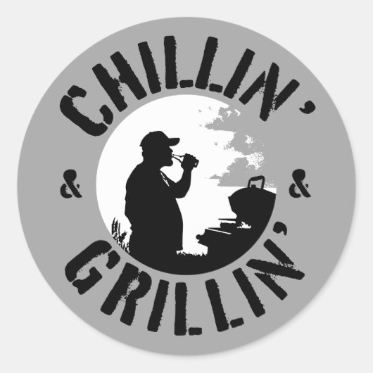 Chillin’ & Grillin’ Schwarze Briefmarke Runder Aufkleber (Vorderseite)