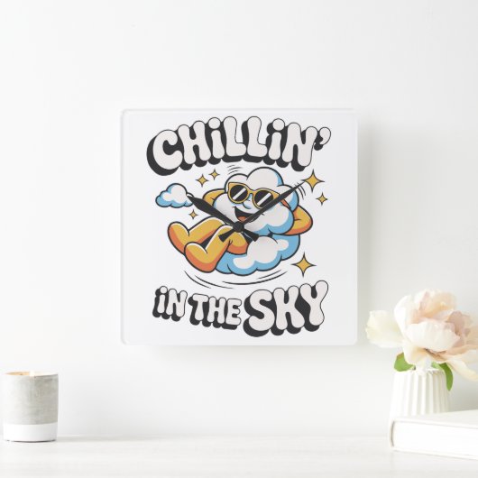 Chillin in den Himmel - Fun Cloud Wall Clock Quadratische Wanduhr (Zuhause)