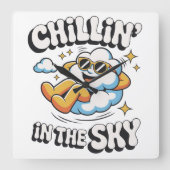 Chillin in den Himmel - Fun Cloud Wall Clock Quadratische Wanduhr (Vorderseite)