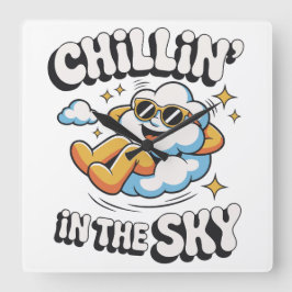 Chillin in den Himmel - Fun Cloud Wall Clock Quadratische Wanduhr