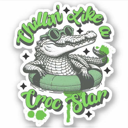Chillin' like a Croc Star Sticker: Cooles Krokodil Aufkleber (Vorderseite)