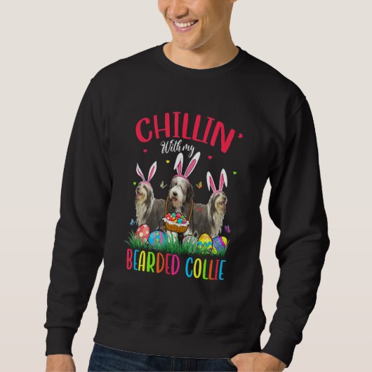 Chillin' mit meinen bärtigen Collie Ostereiern glü Sweatshirt (Vorderseite)