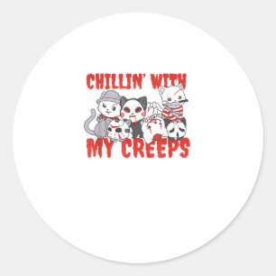 Chillin mit meinen Creeps Katzenklumpen Horror Kil Runder Aufkleber