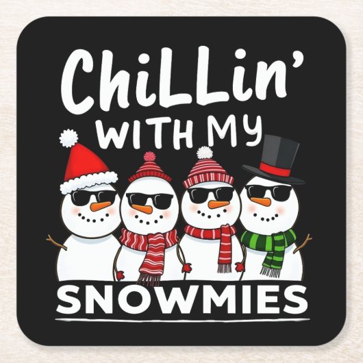 Chillin' mit meinen Snowmies Funny Snowman Weihnac Rechteckiger Pappuntersetzer (Vorderseite)