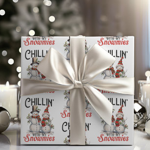 Chillin mit meinen Snowmies Rustikales Schneemann Geschenkpapier