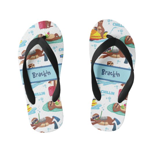 Chillin Sloth auf Vacation Pattern Custom Kinderbadesandalen (Fußbett)