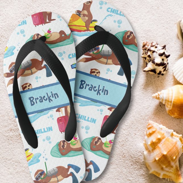 Chillin Sloth auf Vacation Pattern Custom Kinderbadesandalen (Von Creator hochgeladen)