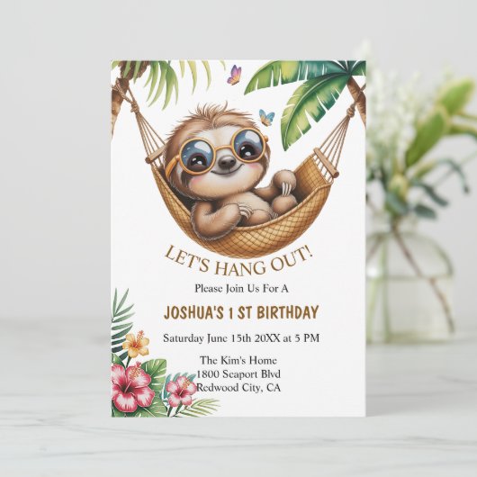 Chillin’ Sloth im Paradies Einladung (Stehend Vorderseite)