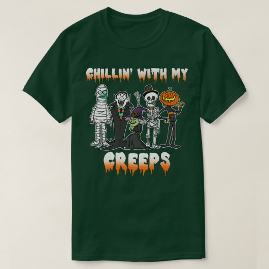 Chillin With My Creeps Vampire Halloween Skeleton  T-Shirt (Design vorne)