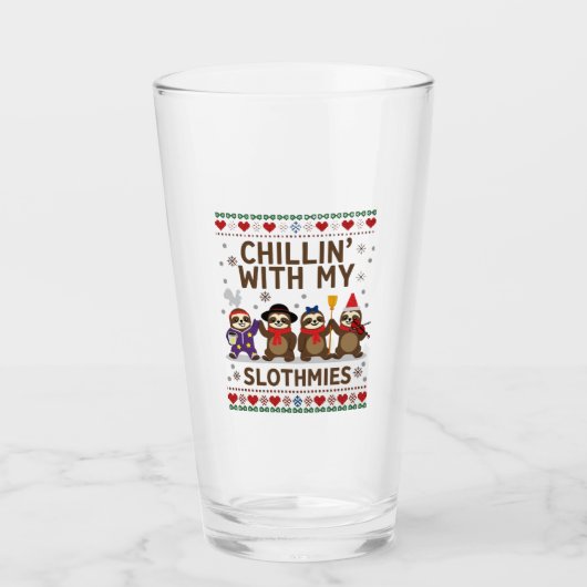 Chillin With My Slothmies Funny Sloth Ugly Christm Glas (Vorderseite)